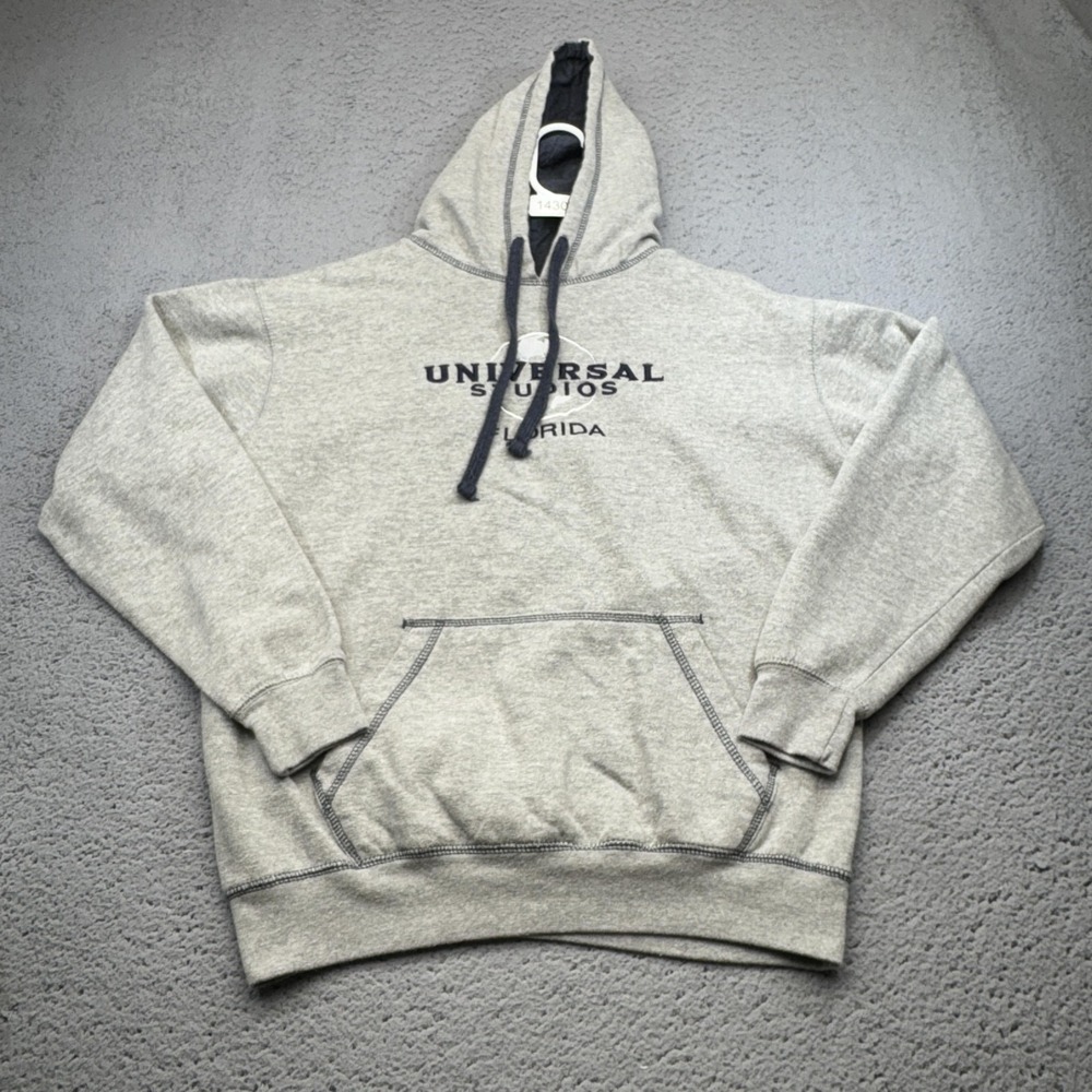 Universal Studios Hoodie Mens Medium Gray Pullover Embroidered Florida Globe‎
